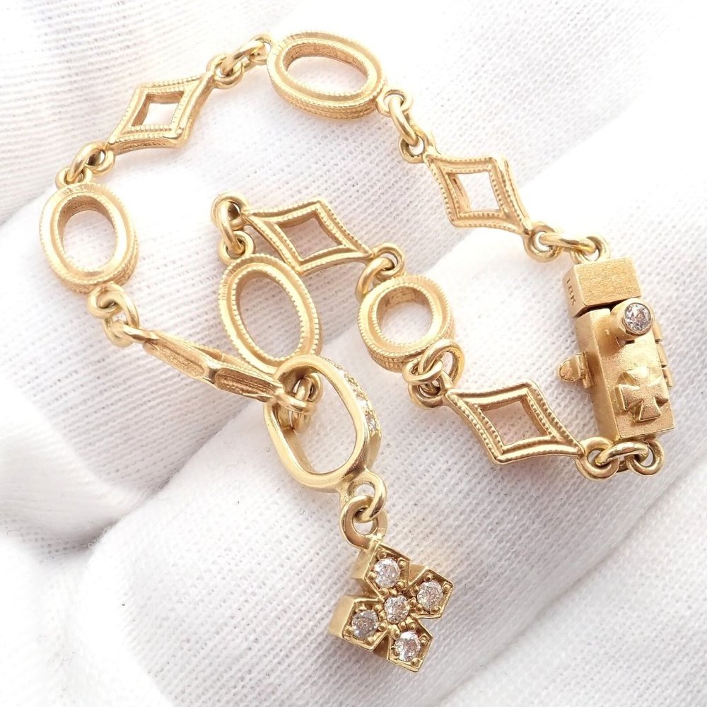 Rare Loree Rodkin 18k Yellow Gold Diamond Cross Bracelet - Picture 4 of 11